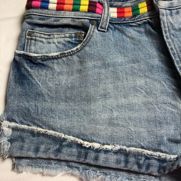 Free People Jean Shorts Size 27 (waist 30”) Eliot Rainbow Waist Very Distressed - Picture 3 of 10